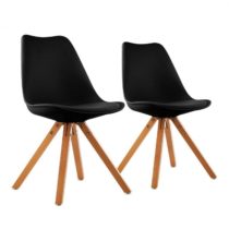 OneConcept Onassis, čierna, škrupinová stolička, sada 2 kusov, retro, čalúnená, brezové drevo