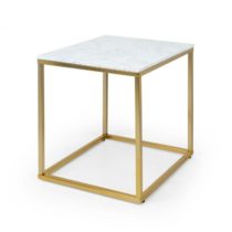 Besoa White Pearl I, konferenčný stolík, 50 x 50 x 50 cm (Š x V x H), mramorový vzhľad, zlatý/biely