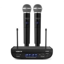 Vonyx WM82 Digital, 2-kanálový systém UHF bezdrôtových mikrofónov, 2 x ručný mikrofón, 50 m, čierny
